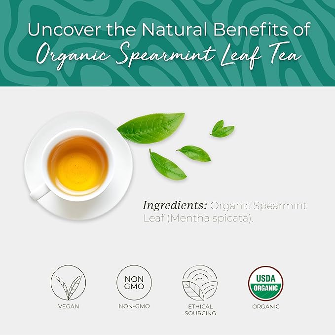 Starwest Botanicals Organic Spearmint Leaf Tea - Caffeine Free Herbal Tea, Promotes Calm, USDA Organic Spearmint Leaf, String Free Sachets, Non GMO - Bulk Pack, 100 Tea Bags-StrideForce Fitness