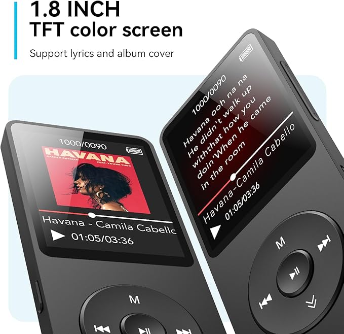 AGPTEK A02 MP3 Player with Bluetooth 5.3, 1.8 inch Screen Portable Music Player with Speaker, FM Radio, Voice Recorder, Supports Expanded Up to 128GB(Black, 64GB)-StrideForce Fitness