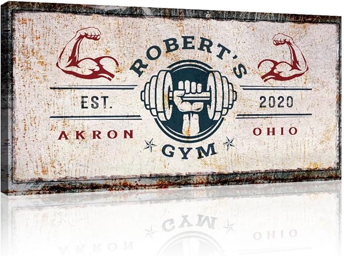 Tailored Canvases Personalized Gym Sign Wall Art Decor - Motivational Canvas for Home Gym, Workout Room, Garage, Fitness Center - Workout Inspirational Posters - One Hand with Dumbbell on Rustic, 60x30in-StrideForce Fitness