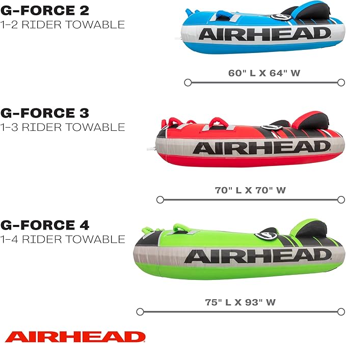 Airhead G-Force Inflatable Towable Tube | 2-4 Rider Models | Dual Tow Points | Full Nylon Cover | Kwik-Connect | Patented Speed Valve | Boat Tubes and Towables-StrideForce Fitness
