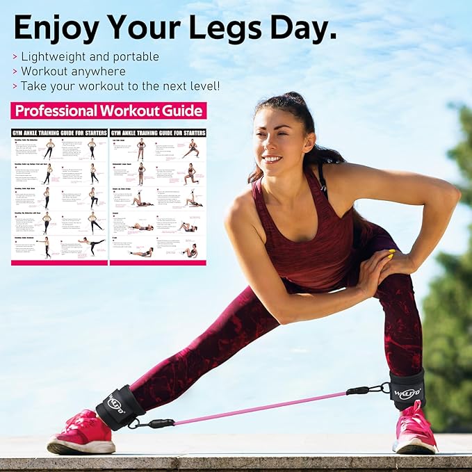 WALITO Ankle Resistance Bands with Cuffs, Exercise Bands for Legs and Butt, Booty Workout Equipment for Kickbacks and Hip Fitness Training