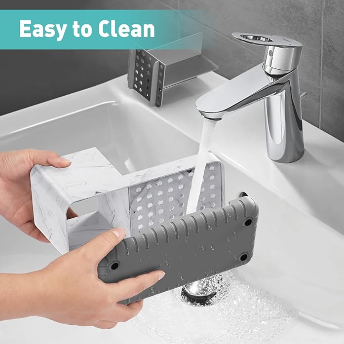 Toothbrush Holders for Bathroom Countertop, Kids Electric Toothbrush and Toothpaste Holder, Bathroom Accessories Vanity Organizer, Bathroom Organizers and Storage (Grey Marble Grain)