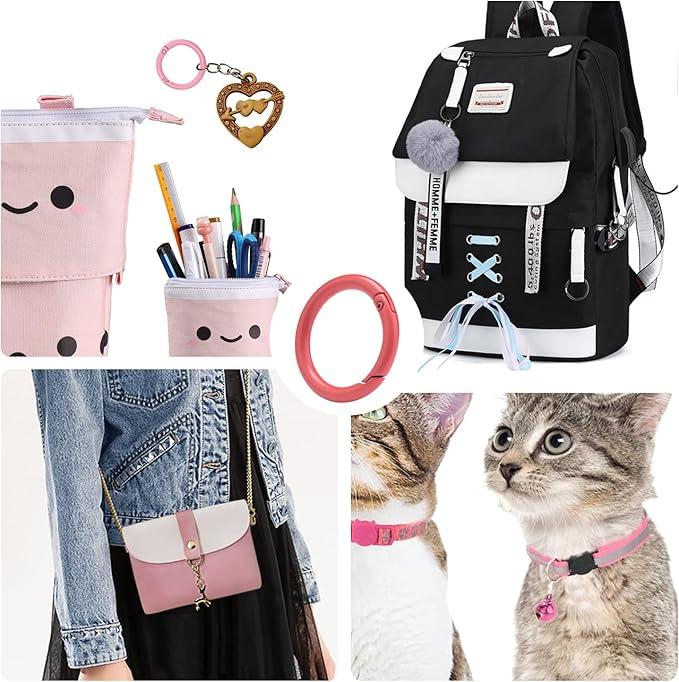 12 Pack 1 Inch Metal Round Carabiner Keyring, Trigger Spring O Rings for Keychain, Purse Chain Clips, Paracord Lanyard, Key Rings DIY Accessories (Assorted)-StrideForce Fitness