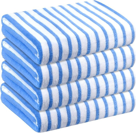 JML Microfiber Towels, Bath Towel Sets (4 Pack, 27" x 55") - Extra Absorbent, Fast Drying, Multipurpose for Bath, Swimming, Fitness, Sports, Yoga,Stripe Blue-StrideForce Fitness