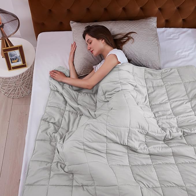 L'AGRATY Weighted Blanket - 60"x80" 15lbs Cooling Breathable Heavy Blanket Microfiber Material with Glass Beads Big for Adult All-Season Summer Fall Winter Soft Thick Comfort Blanket-StrideForce Fitness