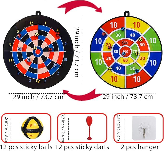 Dart Board Games for Kids Ages 3-12, Sticky Dart Board with 12 Balls & 12 Darts, Indoor Outdoor Toys for Boys, Party Birthday Gifts-StrideForce Fitness