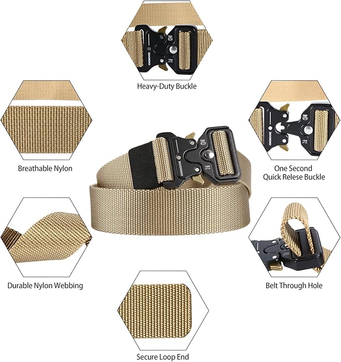 KingMoore Men's Tactical Belt Heavy Duty Webbing Belt Adjustable Military Style Nylon Belts with Metal Buckle-StrideForce Fitness