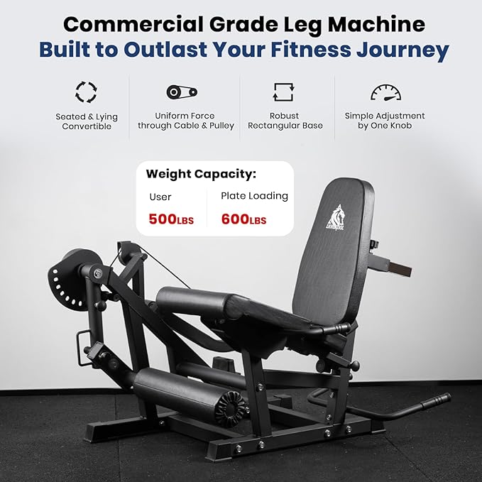 LIONSCOOL Leg Extension and Curl Machine V4.0, 1100lbs Capacity Adjustable Seated Leg Extension, Lying Leg Curl Bench, Cable Operated 2” Plate Loadable Lower Body Exercise Equipment for Home Gym-StrideForce Fitness