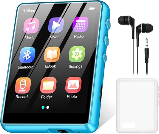 64GB Mp3 Player with Bluetooth 5.3 Blue, SWOFY M4 Music Player with 2.4" Touch Screen, HD Speaker FM Radio, Recording Support up 128GB-StrideForce Fitness