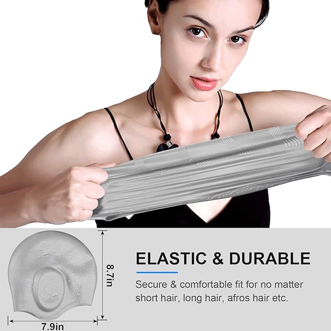 Swimming Cap, Silicone Swim Cap for Women Men, Durable Non-Slip Waterproof Swim Cap Protect Ears, Long Hair for Adults, Older Kids-StrideForce Fitness