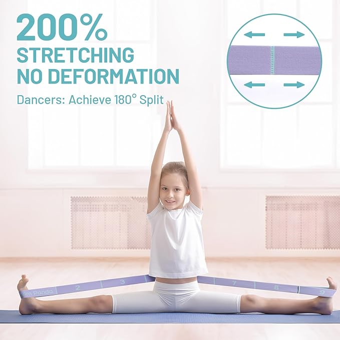 Slim Panda Stretch Strap, Dance Stretch Bands Flexibility, Elastic Yoga Stretching Strap with 9 Loops for Physical Therapy, Pilates, Yoga, Ballet, Gymnastics Stretching Bands for Exercise-StrideForce Fitness