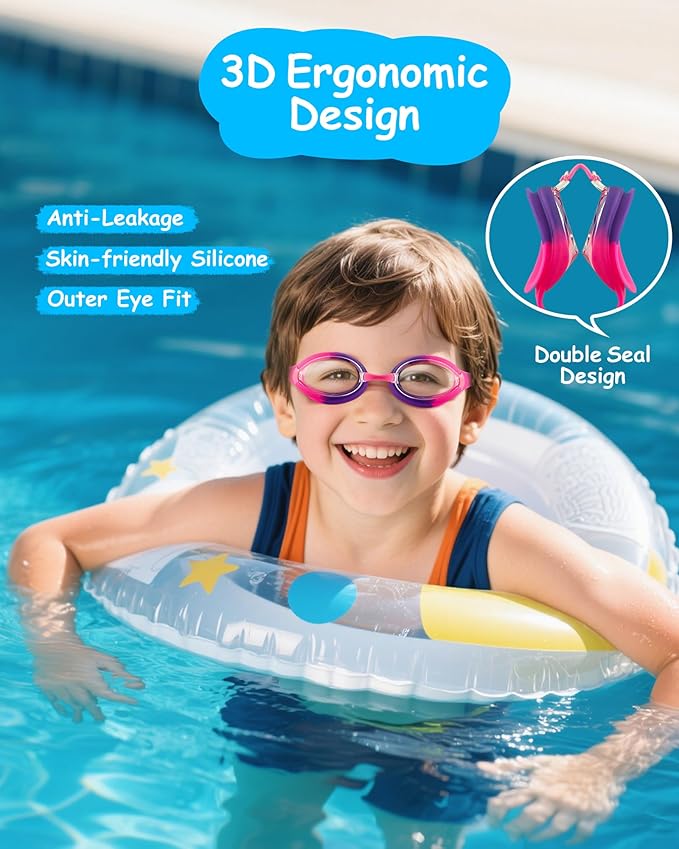Kids Swim Goggles, Anti-fog and UV Protection with Swim Cap for Age 3-15 Youth Boys Girls Toddler-StrideForce Fitness