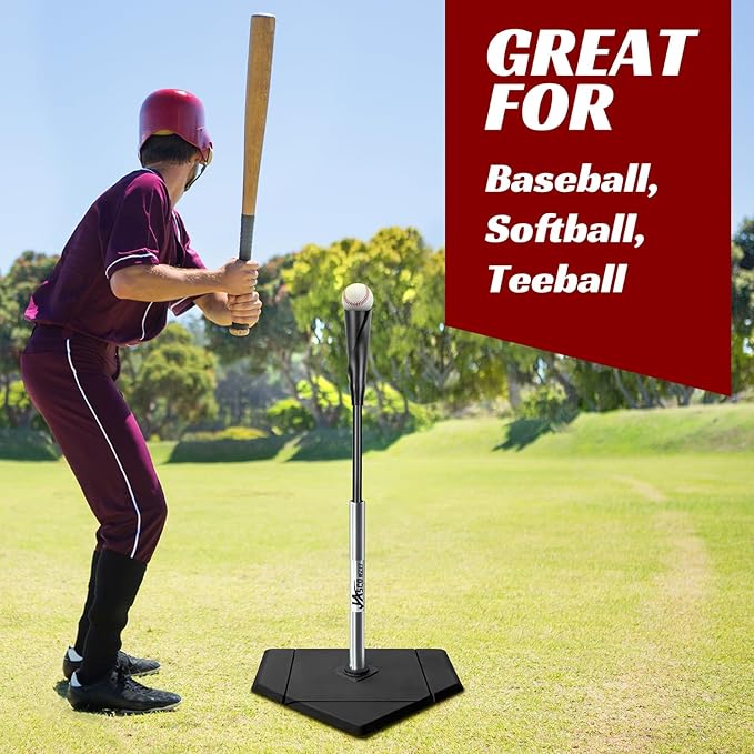 Portable Baseball Batting Tee, Height Adjustable from 25-37 inch Hitting Tee for Baseball and Softball,Premium Baseball Tee with Rubber Top,Alumium Pole,Metal Base for Kids/Youths/Adults-StrideForce Fitness