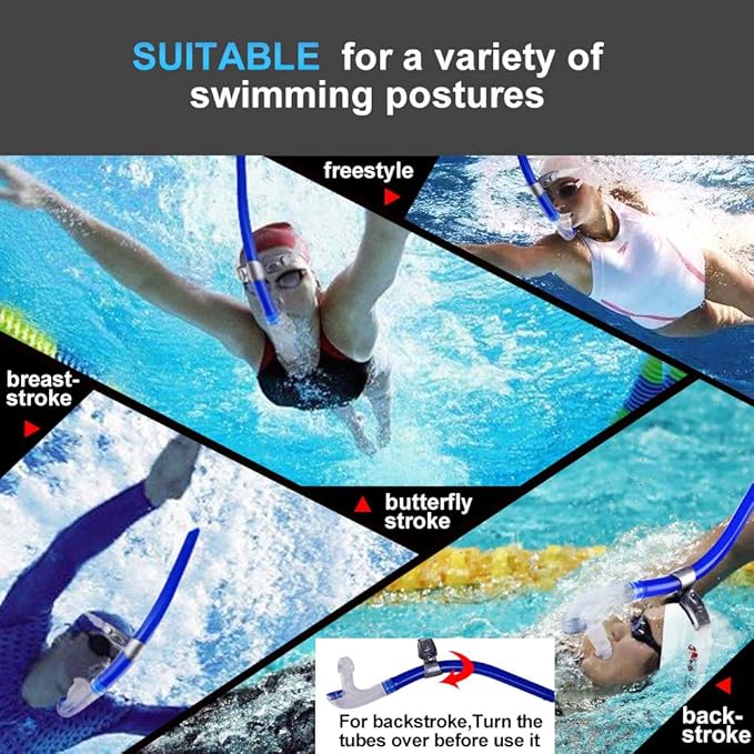 Swim Snorkel for Lap Swimming,Adult Swimmers Snorkeling Gear for Swimming Snorkel Training in Pool and Open Water,Snorkle Center Mount Silicone Mouthpiece One-Way Purge Valve-StrideForce Fitness