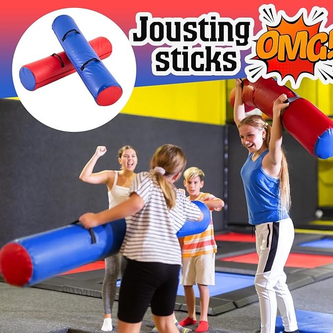 ShinyRelief 2 Pcs Jousting Sticks for Adults Sponge Filled Pugil Stick 72" l x 9" Dia PU Covered Set for Sparring Games, Blue and Red-StrideForce Fitness