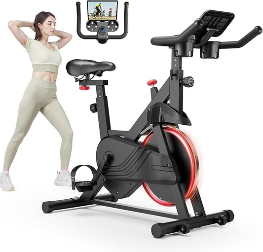 Stationary Bike, Spin Bike with 32 Levels of Adjustable Magnetic, Exercise Bike for Home with Exclusive App, Low Noise Indoor Bike, Cycling Bike with Comfortable Seat Cushion-StrideForce Fitness