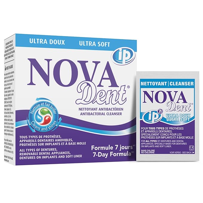 Novadent Dentures Cleaner – for Denture on implants, Denture Soft Liner and Orthodontic Appliance Without Soldering - 3 Months (12 sachets)