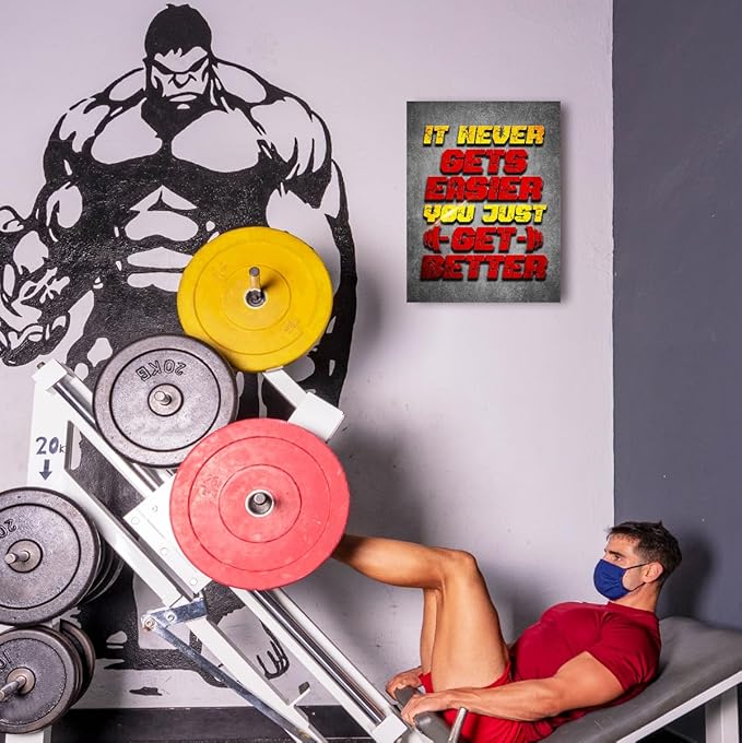 Gym Quotes Wall Art,Inspirational Workout Wall Decor,It Never Gets Easier You Just Get Better Canvas Wall Art for Home Gym Exercise Fitness Room-StrideForce Fitness