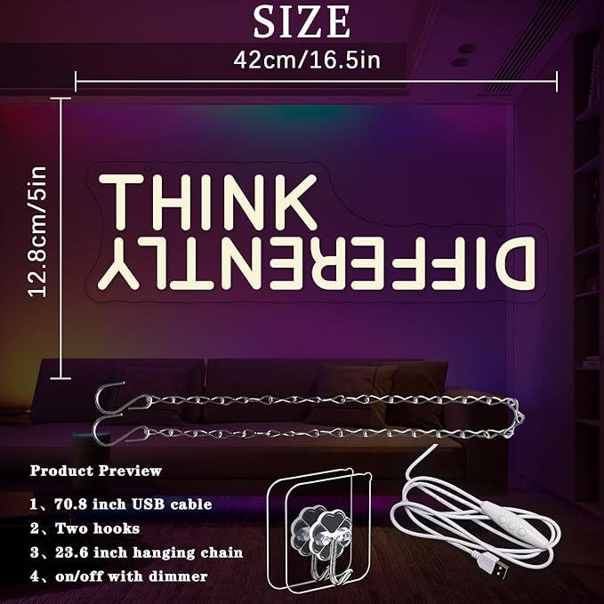 Think Differently Neon Sign for Wall Decor Letter Neon Light Classroom LED Neon Signs Classroom LED Neon Light for Classroom Office Study Room Library Bedroom Decoration-StrideForce Fitness