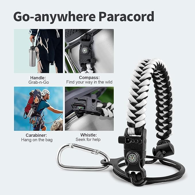 40 oz Insulated Water Bottle with Straw (Cold for 48 Hrs), Stainless Steel Triple Wall Vacuum Sports Water Jug, Leakproof Hydro Cup Flask with Paracord Handle & Straw Spout Lids & DIY Stickers-StrideForce Fitness