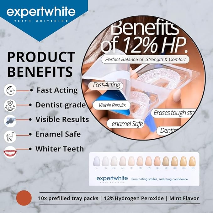 Max Glow Trays – 12HP Prefilled Teeth Whitening Trays – 10 Treatments, 12% Hydrogen Peroxide Gel. Custom-Fit. Enamel Safe. On-The-Go Better Than Strips. Suitable Sensitive Teeth.