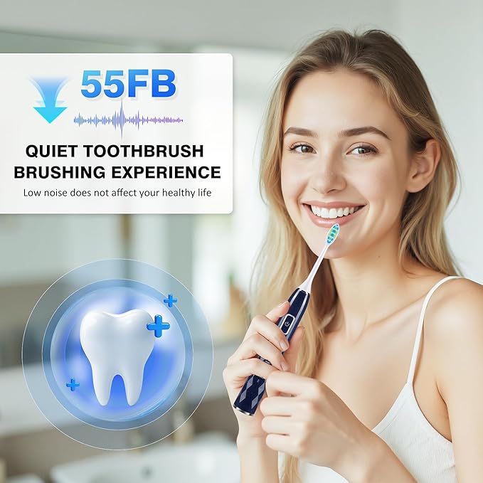 Sonic Electric Toothbrush for Adults - Deep Cleaning Teeth Whitening6 Replacement Brush Heads100-Day Battery5 Modes w/SensitiveIPX7 Waterproof (Color Options)