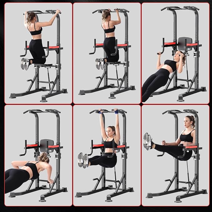 K KiNGKANG Power Tower Dip Station, Multi-Function Assistive Trainer Pull Up for Home Gym Muscle Building and Beginner Exercises,Load 450LBS-StrideForce Fitness