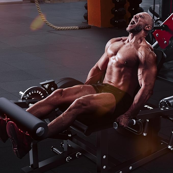 RITFIT Seated Leg Extension and Lying Curl Machine, Adjustable, for Home Gym, Leg Workout Equipment Compatible with 1'' and 2'' Weight Plates, Black, 700 lb-StrideForce Fitness