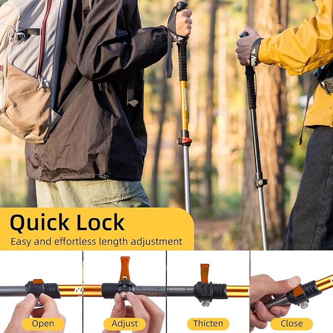 Naturehike Collapsible Trekking Poles, Adjustable Lightweight Aluminum Hiking Poles, Shock Absorption with Wrist Straps for Hiking and Daily Use, Yelllow/Green (Set of 2)-StrideForce Fitness