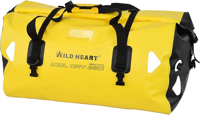 WILD HEART Waterproof Motorcycle Duffel Bag PVC500D Double-bottom With Rope Straps and Inner Pocket 40L 66L 100L for Kayaking, Camping, Boating,Motorcycle-StrideForce Fitness