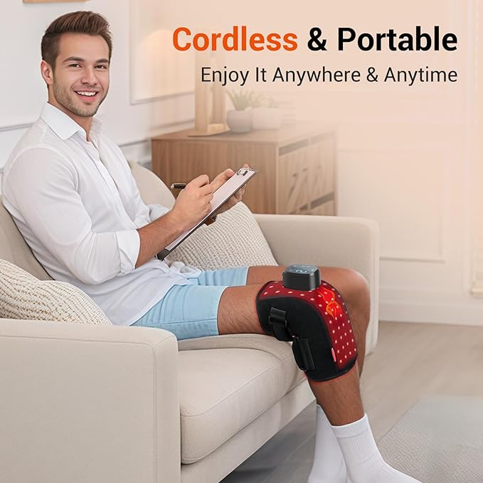 Comfytemp 3D Red Light Therapy Knee Wrap with Vibration Massage, Cordless 5000mAh Heated Knee Massager for Pain Relief, Gifts for Women Men, 660nm&850nm Near Infrared Light Brace for Knee Joint-StrideForce Fitness