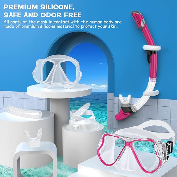 Greatever Dry Snorkel Set,Panoramic Wide View,Anti-Fog Scuba Diving Mask,Professional Snorkeling Gear-StrideForce Fitness