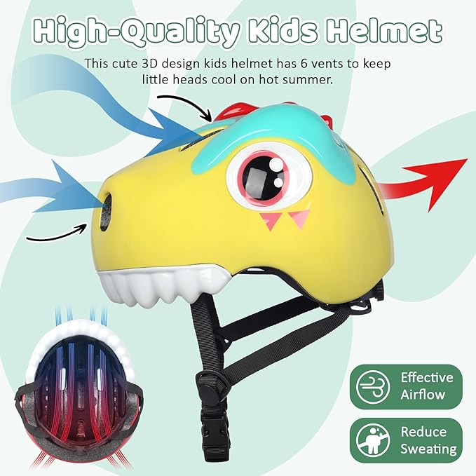 Dinosaur Bike Helmet for 1-3-5-8 Toddler Baby Kids, Lightweight Bicycle Helmet for Cycling Skateboard Roller Skate & Multi-Sports,2 Sizes for Boys and Girls-StrideForce Fitness