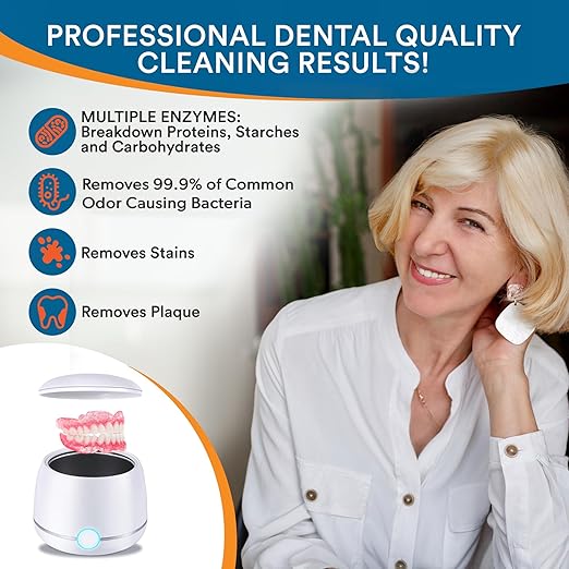 Ultrasonic Denture Cleaner - Denture Cleaner for All Types of Dentures - Denture Cleaning Solution Removes Stains, Plaque, Grime, and Build-up (16 Ounces)