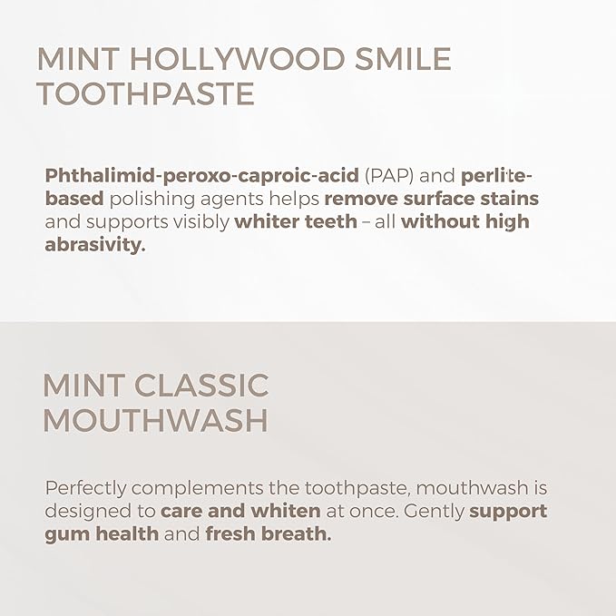 Mint Bright Smile Essential Set – Whitening Polishing Paste & Mouthwash – MPT1 Ultra Polish Technology with Perlite – Hydrogen Peroxide for Radiant Teeth – Vegan, Alcohol-Free, Microplastic-Free