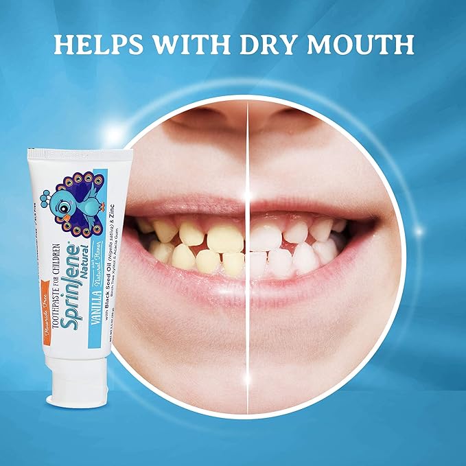 SprinJene Natural Children’s Toothpaste – Fluoride Free Vanilla Toothpaste for Toddlers & Kids – Gentle Safe Natural Formula with Patented Black Seed Oil & Zinc – Made in The USA (2 Pack)