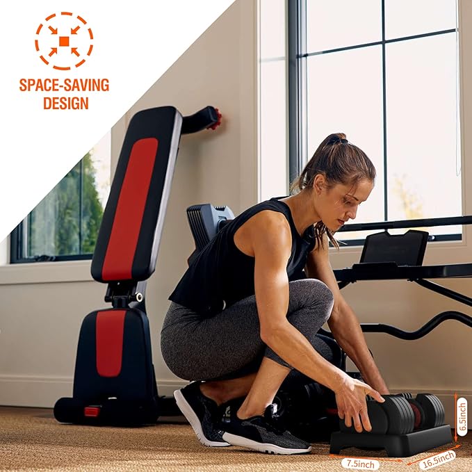 SKOK 25/55 lbs Pair Adjustable Dumbbells Set, Adjustable Weights Dumbbells Set for Men and Women with Anti-Slip Fast Adjust Weight by Turning Handle,Black Dumbbell with Tray-StrideForce Fitness