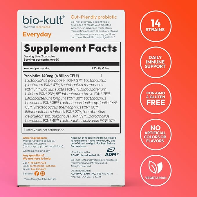 Bio-Kult Everyday Probiotics | 14 Strains | Adult Probiotic Supplement | Non-GMO, Gluten-Free | 120 Capsules-StrideForce Fitness