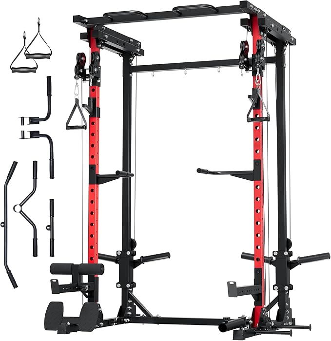 MAJOR FITNESS Drone3 Power Rack, Multi-Function Home Gym Squat Rack with Pull-Up Bar, Cable Crossover & J-Hooks, Heavy-Duty Steel Frame for Maximum Stability & Strength Training-StrideForce Fitness