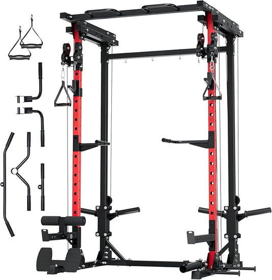 MAJOR FITNESS Drone3 Power Rack, Multi-Function Home Gym Squat Rack with Pull-Up Bar, Cable Crossover & J-Hooks, Heavy-Duty Steel Frame for Maximum Stability & Strength Training-StrideForce Fitness