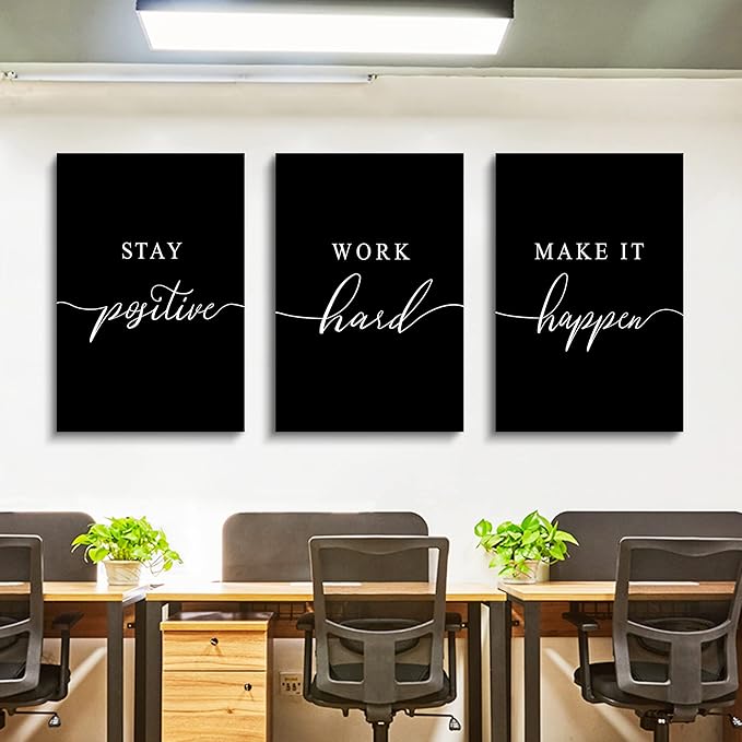 Stay Positive Letters Artwork,Framed Canvas Wall Art Positive Quote, Office Wall Art, Black Large Poster, Inspirational Prints for Boss Gift (E-3pcs,20x30inchx3pcs)-StrideForce Fitness