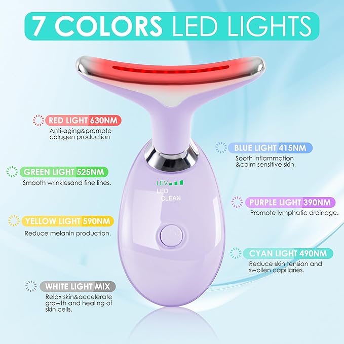 Facial Massager Red-Light-Therapy-for-Face and Neck, Face 𝖲 culpting Wand with 7 Color (Light Purple)-StrideForce Fitness
