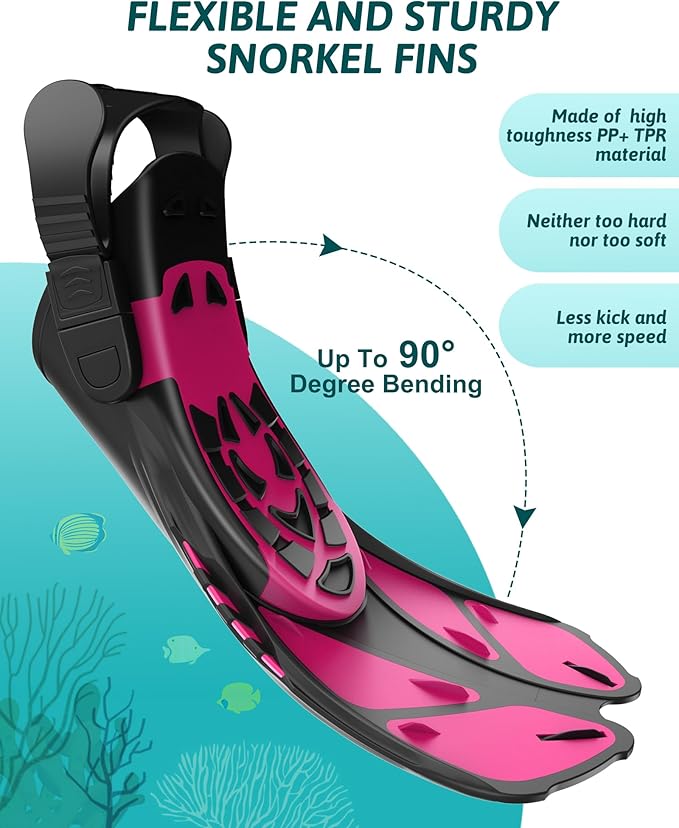 Mask Fins Snorkeling Gear for Adults, Full Face Snorkel Mask & Adjustable Swim Fins Snorkel Set, Panoramic View Snorkel Mask Dry Top Anti-Fog Anti-Leak-StrideForce Fitness