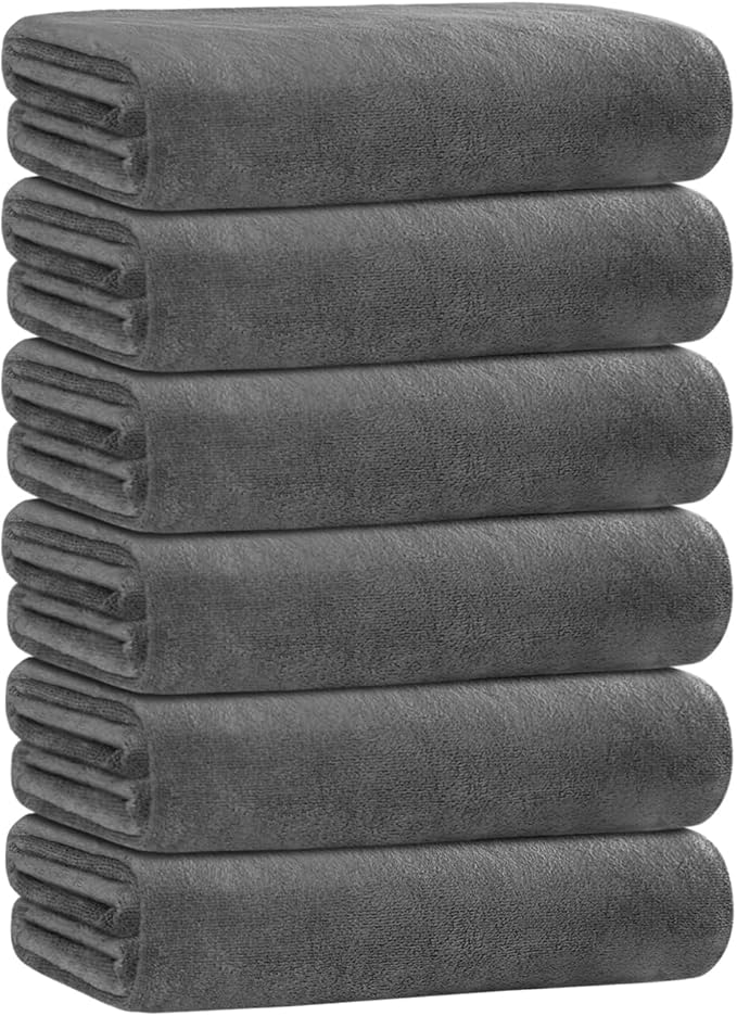 JML Microfiber Bath Towel Set, 6 Pack 30" x 60", Large, Soft Absorbent Microfiber Hair Towels for Adult, Men, Body, Grey-StrideForce Fitness