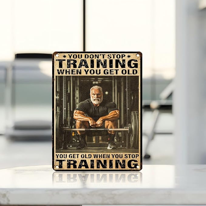 Vintage Gym Training Metal Tin Sign You Don’t Stop Training When You Get Old Wall Art Decor For Bodybuilder Funny Wall Art Home Kitchen Gym Boxing Club Fitness 12 * 16inch-StrideForce Fitness
