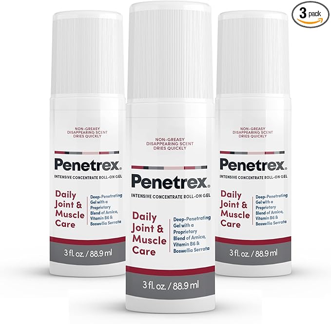 Penetrex Joint & Muscle Therapy - Soothing Gel for Back, Neck, Hands, Feet - Premium Whole Body Rub with Arnica, Vitamin B6 & MSM - 3oz Roll On Gel (3-Pack)-StrideForce Fitness