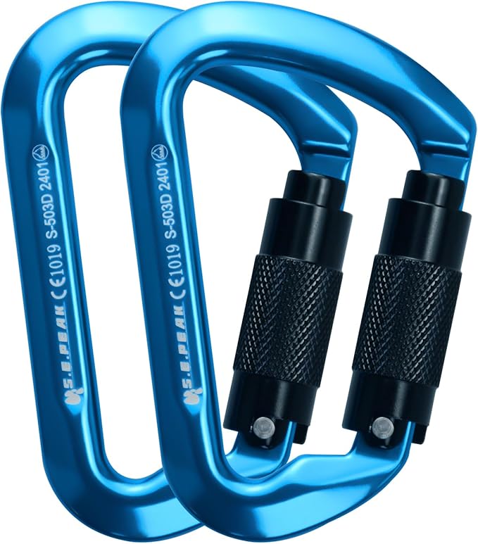 SEPEAK UIAA 30kN Climbing Carabiner Clips, Professional Heavy Duty Twist Locking Carabiners for Climbing,Mountaineering, Rappelling, Camping, Hiking, Swings, Large D Ring Hooks-StrideForce Fitness