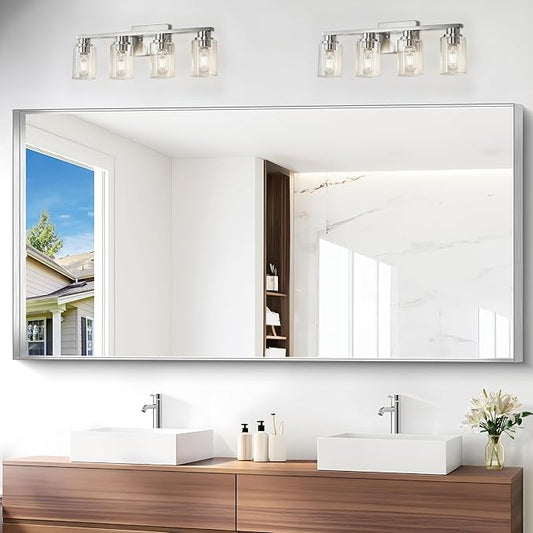 Silver Bathroom Mirror, 72x36 Inch Rectangular Framed Mirror, Large Wall Mounted Bathroom Vanity Mirror Over Sink for Bedroom,Restroom, Living Room, Hangs Vertically or Horizontally-StrideForce Fitness