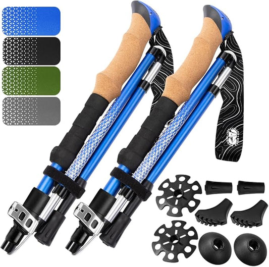 Premium Foldable Hiking Poles by USA Brand - Adjustable, Lightweight Trekking Poles Made of Aircraft Aluminum, Metal Flip Locks & Comfortable Real Cork and EVA Foam Grips-StrideForce Fitness