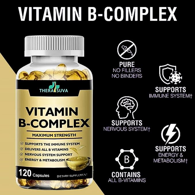 Vitamin B-Complex + CoQ10 + Vitamin C - Max Strength Supplement for Energy, Metabolism Support, 120 Softgels, 60 Day Supply-StrideForce Fitness